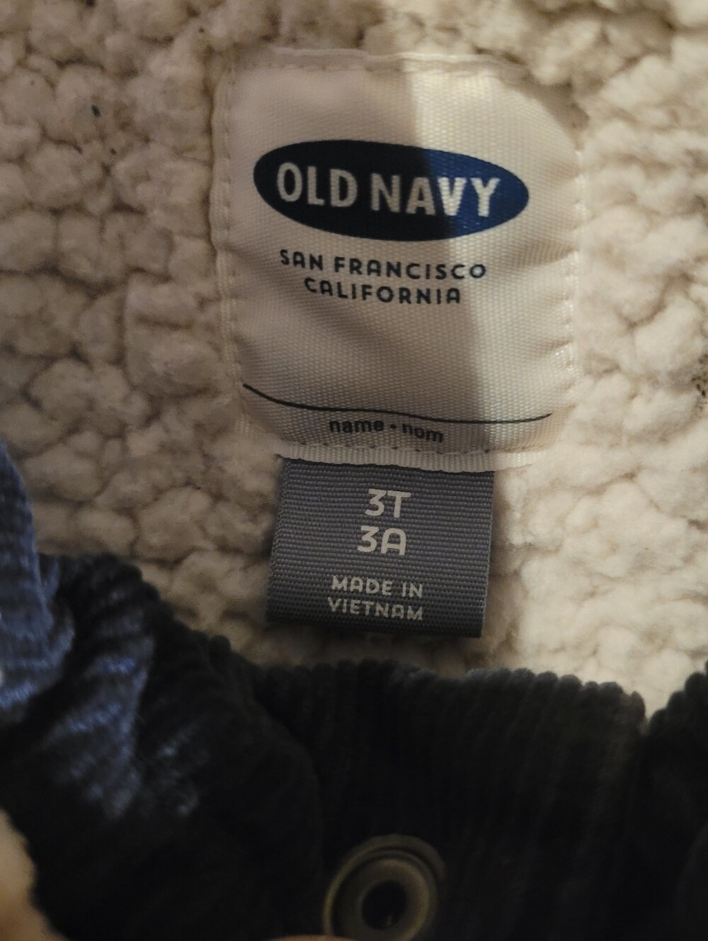 Old Navy Corduroy Trucker Jacket Sherpa Lined Navy Blue 3T - Picture 4 of 7